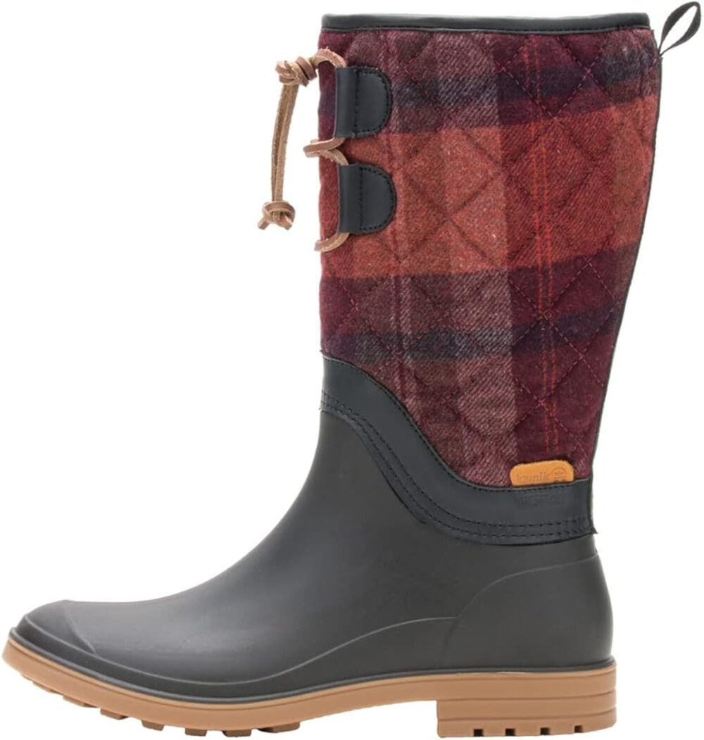Kamik NWB Women's Abigail Rain Boots Burgundy Size 8 Plaid Fleece Rubber Sole